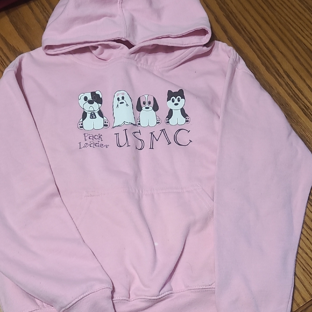 Pink USMC Hoodie with Cute Dog Graphics